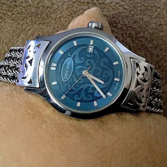 LOIS HILL Watch Blue Face Sterling Silver Band HTF - Picture 3 of 11